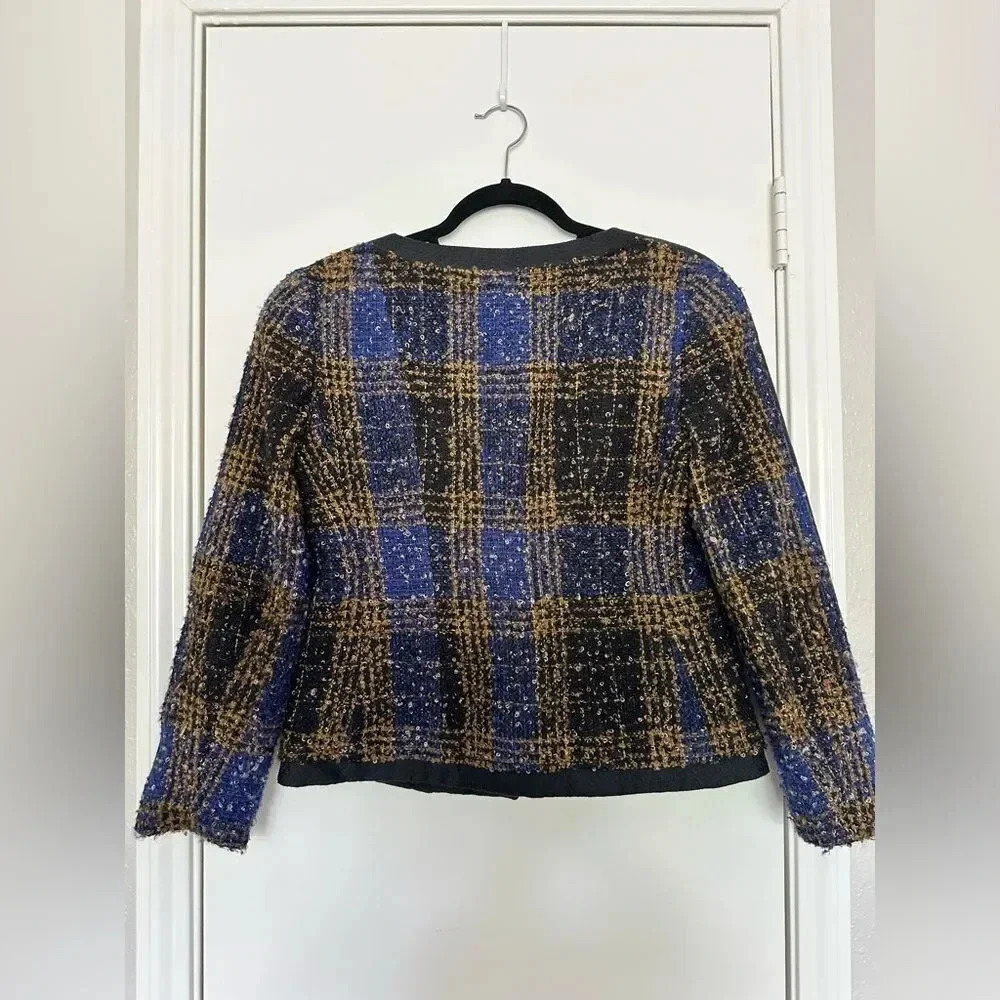 Carolina Herrera Multicolor Tweed Button Front Jacket S-M Silk-Wool - Picture 4 of 7